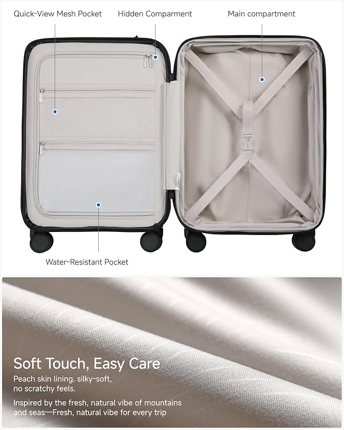 LUGGEX Carry On Luggage 22x14x9 Airline Approved, Expandable Polycarbonate Suitcase with Front Pocket (Charcoal Metallic, 20 Inch, 38L)