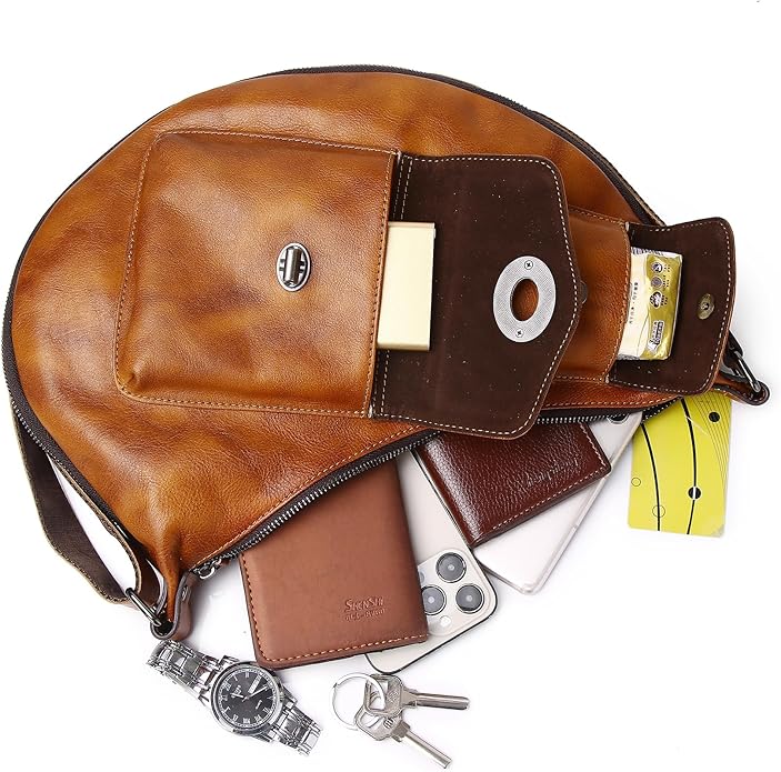 Genuine Leather Sling Bag for Men Women Backpack Chest Shoulder Satchel Crossbody Bags Casual Outdoor Daypack