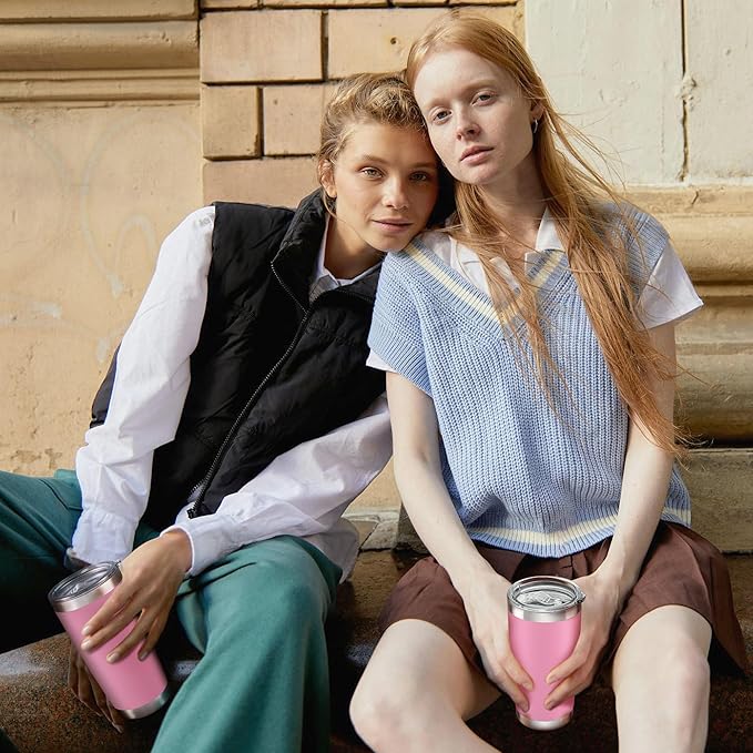 20 oz Tumbler with Lid Stainless Steel Insulated Tumblers Bulk Double Wall Vacuum Cups Powder Coated Travel Mug Keep Drinks Cold and Hot, Pink, 12 Pack