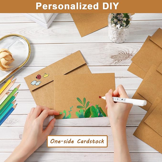 100 Packs Brown Single Panel Blank Greeting Cards and Envelopes 4.25 x 5.5 Heavyweight Flat Cardstock and A2 Envelopes Printable Self Seal for Graduations, Wedding, Thank You Cards