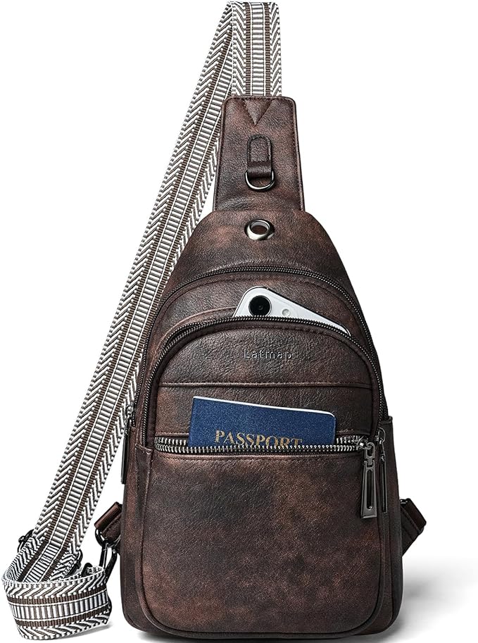 7L Sling Bag For Women Faux Leather Anti Theft Small Casual Daypack Backpack Fanny Pack Crossbody Chest Bags Purse Waterproof Coffee Color