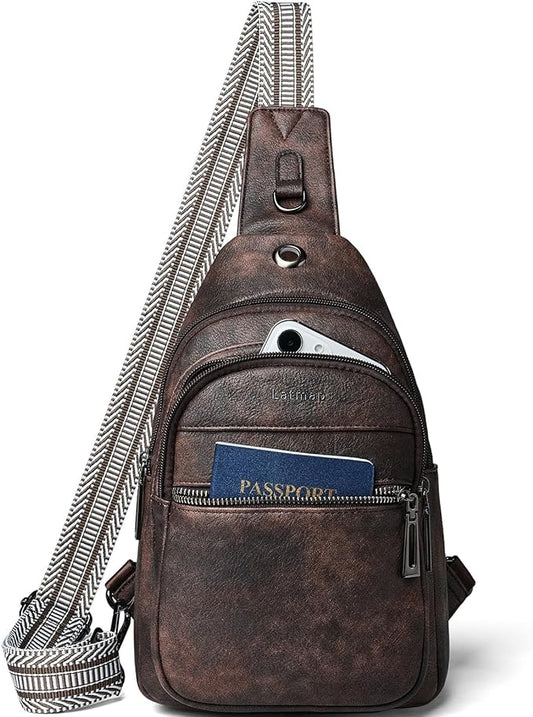 7L Sling Bag For Women Faux Leather Anti Theft Small Casual Daypack Backpack Fanny Pack Crossbody Chest Bags Purse Waterproof Coffee Color