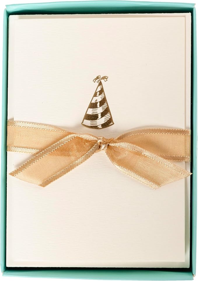Graphique Party Hat Birthday Cards, Pack of 10 Cards with Envelopes, Bday Greetings, Blank Inside, Gold Foil Embossing, La Petite Press Collection Boxed Set, 3.25" x 4.75"