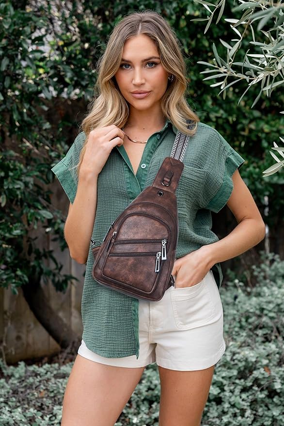 Sling Bag for Women Crossbody Purse Leather Crossbody Bag Fanny Pack Chest Pack for Travel Everyday Vacation