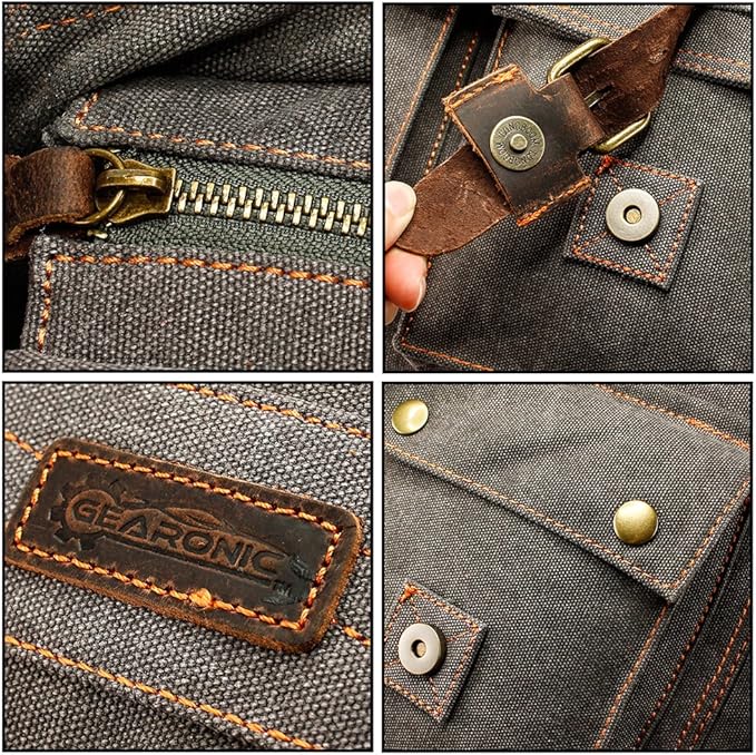 Messenger Bag for Laptop Vintage Canvas Leather Crossbody Satchel Shoulder Computer Bag Travel Office Messenger Bag