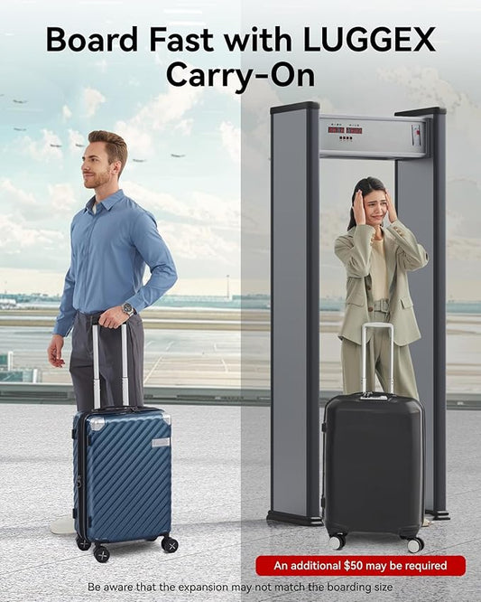 LUGGEX Luggage with Spinner Wheels, Polycarbonate Expandable Hard Shell Suitcase, Carry On 20 Inch, Blue