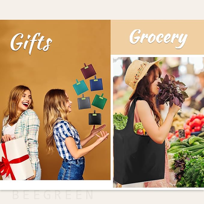 BeeGreen Foldable Travel Bag Reusable Gifts Bags - Reusable Grocery Bags Large Holiday Gifts Cloth Tote With Handles - Bulk Reusable Shopping Bags for Women (Beach Storage Washable Collapsible)