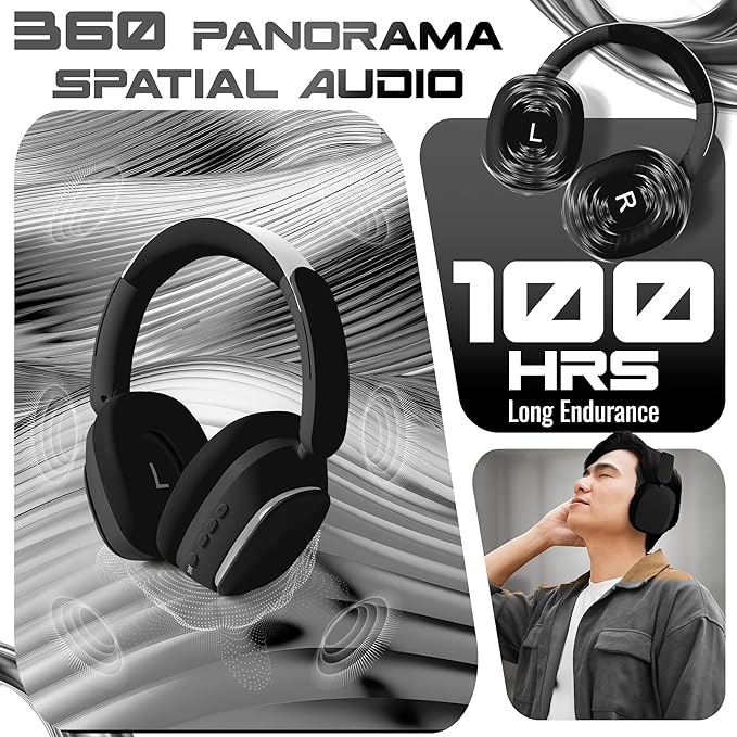 Wireless Over-Ear Headphones, Bluetooth 5.4, Active Noise Canceling ANC, 100H Battery, Foldable, Built-in Mic, Soft Earpads, Adjustable for Gym, Work, Travel, iOS/Android