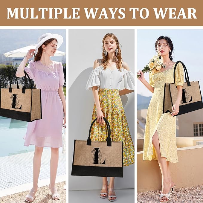 AYGE Personalized Initial Jute Tote Bag & Makeup Bag, Beach Bag, Monogrammed Birthday Gifts for Women Sister Mom Bridesmaid