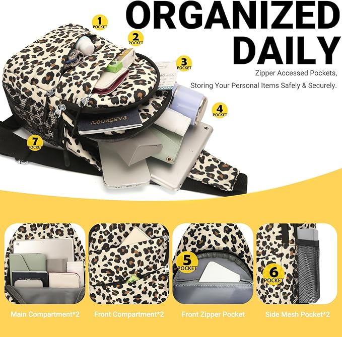 Crossbody Bags for Women, Sling Bag for Men, Small Hiking Backpack Anti Theft Lightweight for Outdoors Travel (L, Leopard)