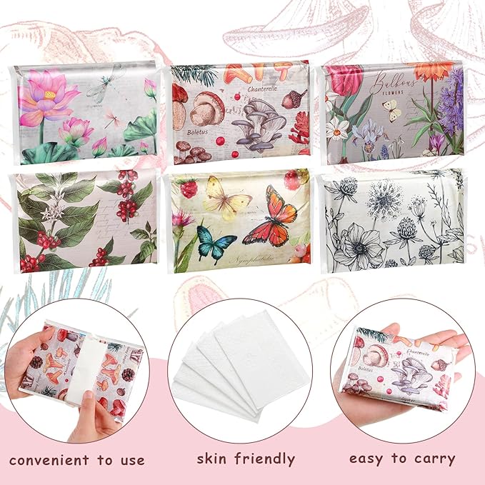 24 Packs Travel Size Tissue Pocket Slim Pack Facial 3 Ply Wallet Size Pocket Tissues for Travel Wedding Party Favors, 6 Styles(Vintage Floral)
