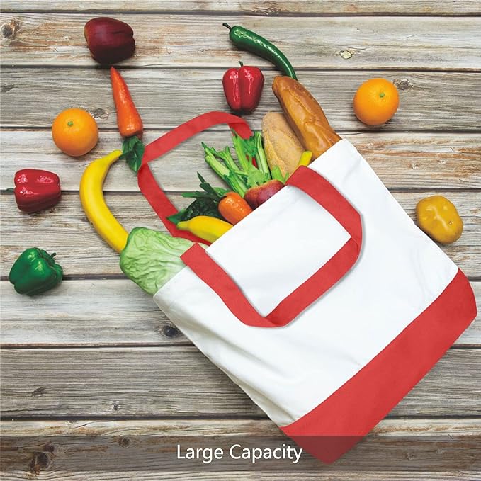 TOPDesign 1-Pack Super Strong Large 12oz Cotton Canvas Tote Bag, Reusable Grocery Shopping Cloth Bag, Fashionable Two-Tone Tote for Crafts, DIY Your Creative Designs