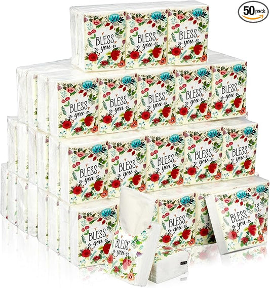 50 Pack Christian Pocket Tissues Gifts Bulk Bible Verse Travel Packs Bulk 500 Sheet Small Tissues Pocket Packs 3 Ply Mini Travel Size Individual Religious Party Favor