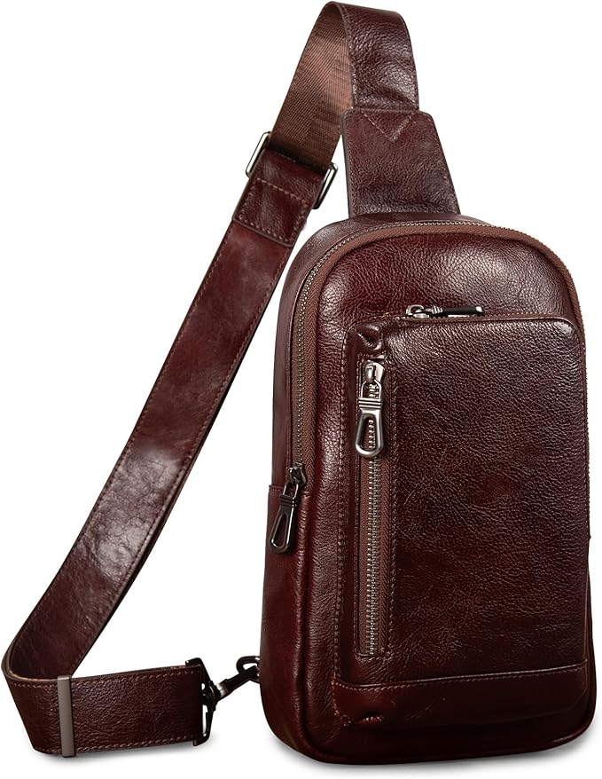 Genuine Leather Sling Bag for Men and Women Crossbody Shoulder Purse Chest Sling Backpack Carry on Casual Daypack
