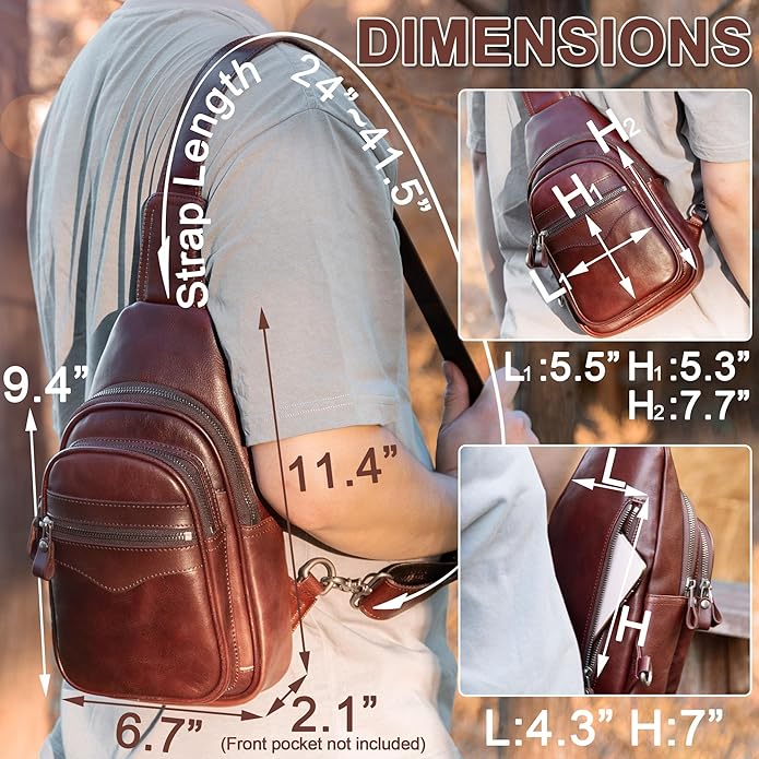 Genuine Leather Sling Bag for Men and Women Crossbody Shoulder Bag Sling Backpack Chest Purse Carry on Casual Daypack
