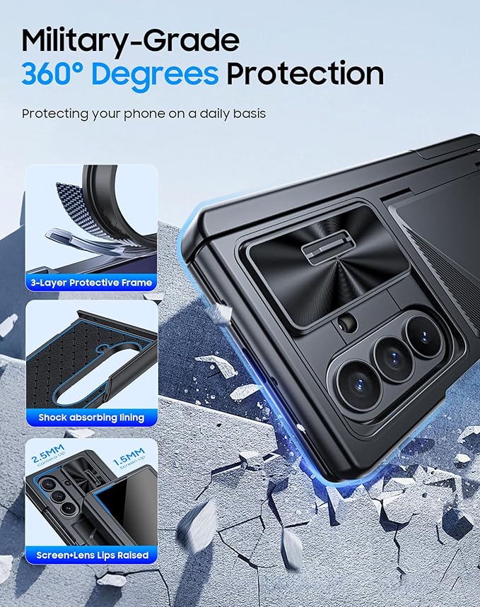 for Samsung Galaxy Z Fold 7 Case with Card Holder RFID Blocking & Privacy Screen Protector & Slide Lens Cover & Hinge Protection & Kickstand, Shockproof Wallet Case for Z Fold 7 (Black)