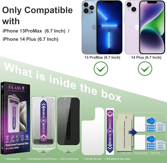 2 Pack Privacy Screen Protector for iPhone 13 Pro Max and iPhon 14 Plus 6.7-Inch Auto Dust Removal, No Bubbles,Anti-Spy Tempered Glass Film, Easy Installation