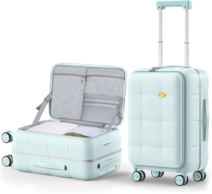 MGB 20 Inch Top Open Carry On Luggage 22x14x9 Airline Approved, Aluminum Frame Hard Shell Carry On Suitcase with Spinner Wheels,Travel Small Luggage for Women Men Gifts (Aquamarine)