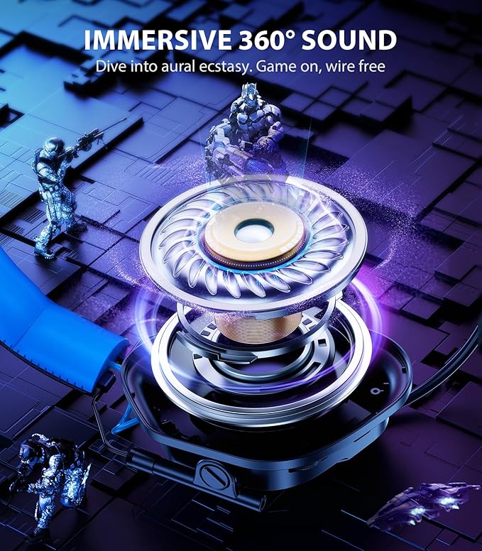 HW12 Wireless Gaming Headset for PC, PS5, PS4, Switch, Mac, 2.4GHz Bluetooth Over Ear The Headphones with Noise Cancelling Mic, Stereo Sound, LED Light, 50H Battery Headsets for Gamers