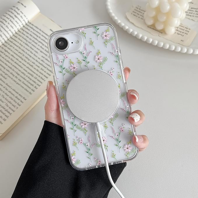 ZTOFERA for iPhone 16e Magnetic Case Compatible with Magsafe, Aesthetic Floral Pattern Design Cute for Girl Women,Anti-Drop Protective Hard Phone Cover for iPhone 16e-Daisy