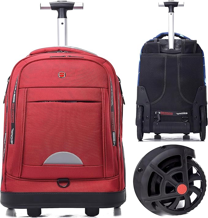 Rolling Backpack for Adults, Backpack with Wheels, Large Wheeled Backpack with Laptop Waterproof Compartment, Roller Backpack on Wheels, Suitable for Leisure Outdoor Business Travel (Red)