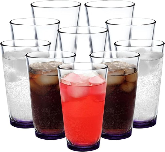 DISCOUNT PROMOS Arc Pint Glass 16 oz. Set of 10, Bulk Pack - Beer Glasses, Heavy Duty Drinkware - Purple