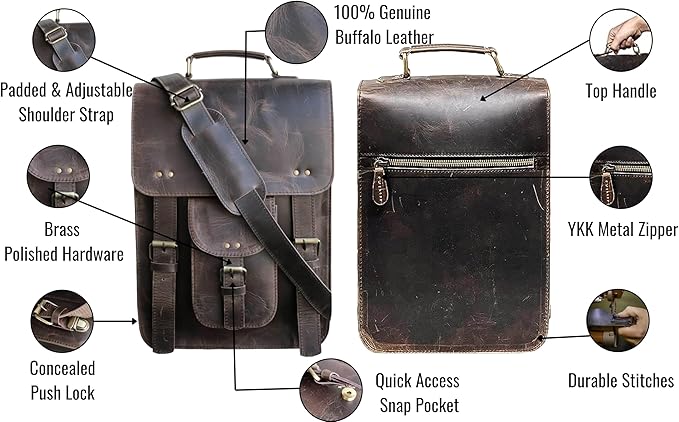 jaald Genuine Leather Messenger Bag Vintage Laptop Crossbody Bag Satchel Man Purse Shoulder Bag for man woman office bag