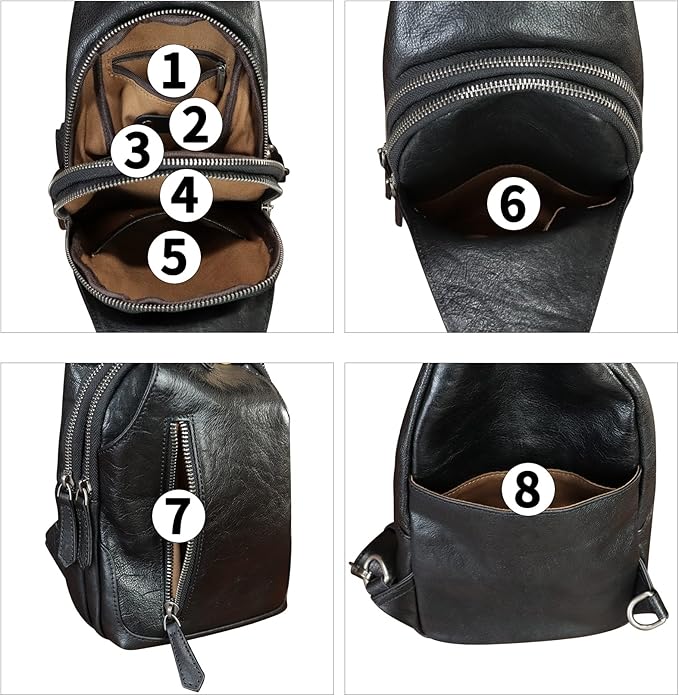Genuine Leather Silng Bag for Women and Men Real Leather Sling Backpack Shoulder Crossbody Bag Chest Purses