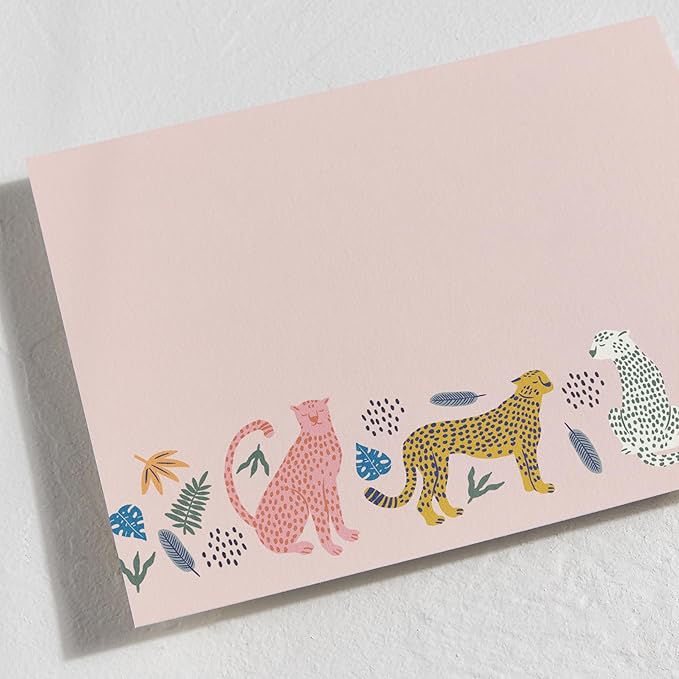 Minted Sweet Tropical Stationery Set, Set of 10, Flat Note Cards & Envelopes for Invitiations and Handwritten Thank You Messages, Jungle Cats & Foliage Design, Gifts for Teachers, Luxurious Paper