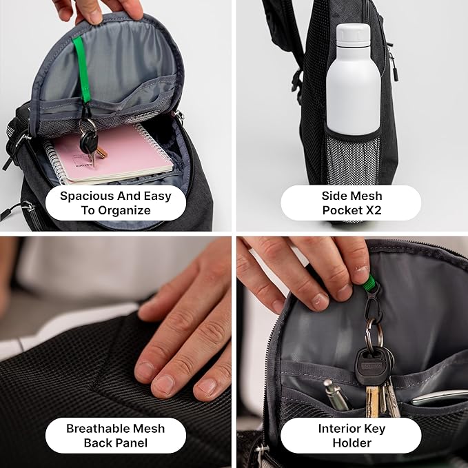 |Not Made In China| Crossbody Sling Backpack, Sling Bag For Travel and Hiking, Anti-Theft Chest Bag