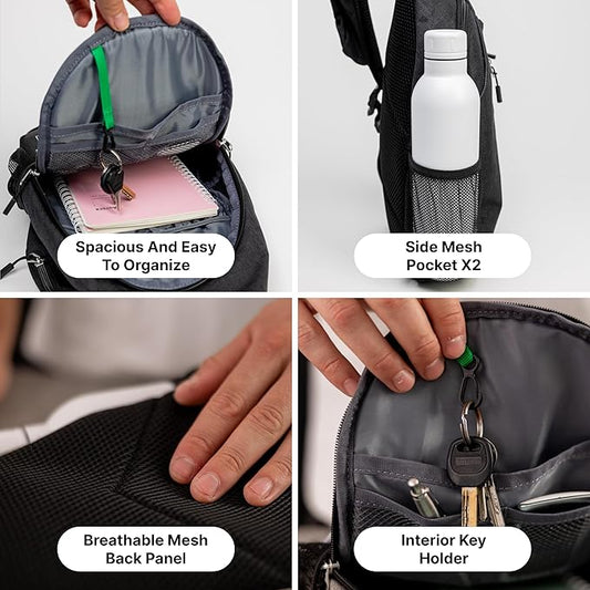 |Not Made In China| Crossbody Sling Backpack, Sling Bag For Travel and Hiking, Anti-Theft Chest Bag