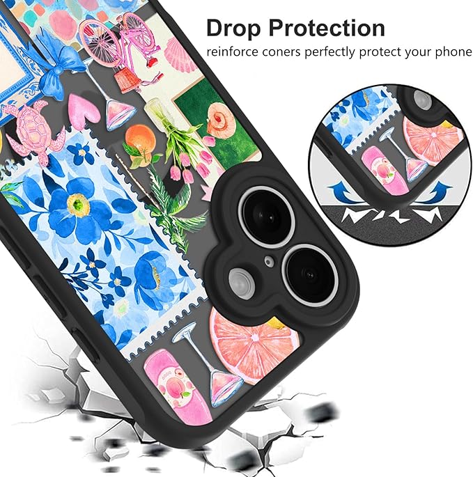 KANGHAR Case for iPhone 16 Plus [Compatible with Magsafe] Cute Flower Floral Fruit Bows Turtle Collage Summer Pattern Protective Magnetic Case for Girls Women 6.7"