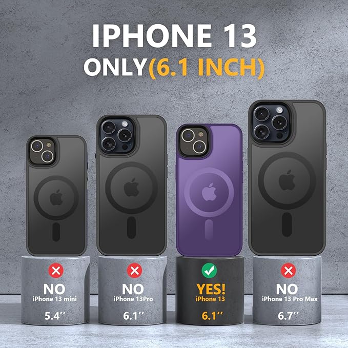 MOCCA Strong Magnetic for iPhone 13 Case, [Compatible with Magsafe][Screen Protector+Camera Lens Protector] Translucent Matte Back Slim Shockproof Case for iPhone 13 Phone Case 6.1", Deep Purple
