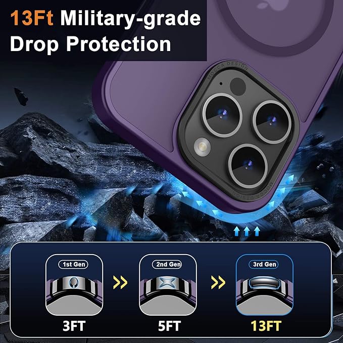 MOCCA Strong Magnetic for iPhone 15 Pro Max Case, [Compatible with Magsafe][13FT Military Drop Protection] Slim Translucent Matte Shockproof Case for iPhone 15 ProMax Case 6.7'', Deep Purple