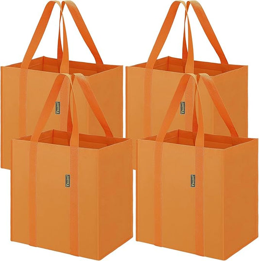 BALEINE 4 PK Grocery Bags Reusable Shopping Bags with Reinforced Bottom, Heavy Duty Foldable Tote BagsLight yellow, 4 Pack