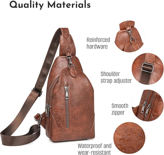 Small Sling Bag for Women - in Vegan Leather Versatile Fanny Pack, Crossbody Bags for Women with Adjustable Guitar Belt Suitable, Dark Brown