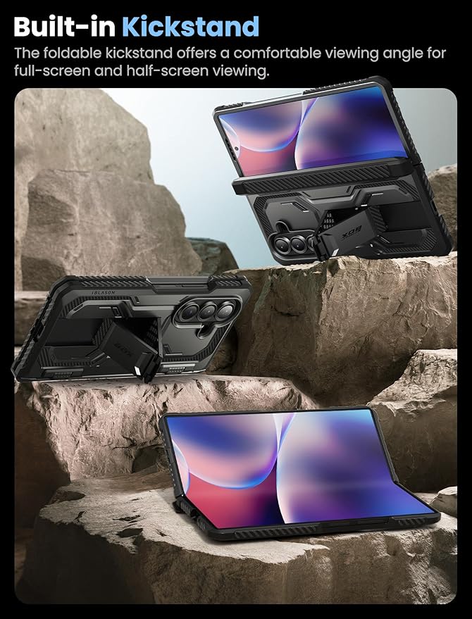 i-Blason Armorbox for Samsung Galaxy Z Fold 7 Case with Stand [Tempered Glass Screen Protector] [Hinge Protection] Full-Body Heavy Duty Rugged Shockproof Protective Case for Z Fold 7 (Black)