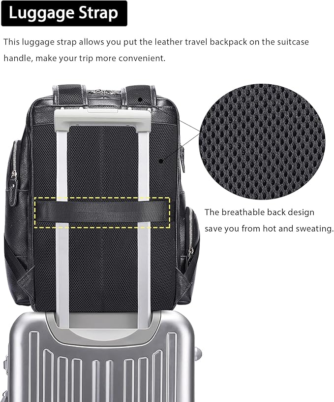 LANNSYNE Leather Backpack for Men, 15.6" Laptop Backpack Camping Travel 24L Rucksack