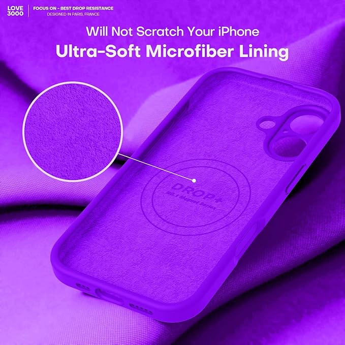 LOVE 3000 Designed for iPhone 17 Case, Premium Silicone [Compatible with Magsafe][Soft Anti-Scratch Microfiber Lining] Shockproof Protective Phone Case for Men Women 6.3", Neon Purple