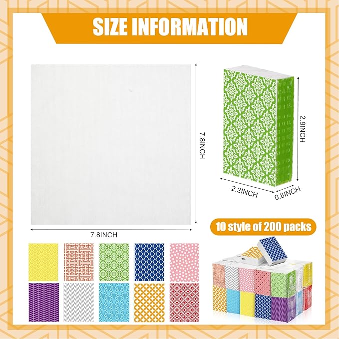 Thenshop 300 Packs Travel Tissues Bulk Geometric Designed Pocket Size Tissues, 3 Ply Paper Facial 3000 Count for Travelling Walking Weddings Graduation