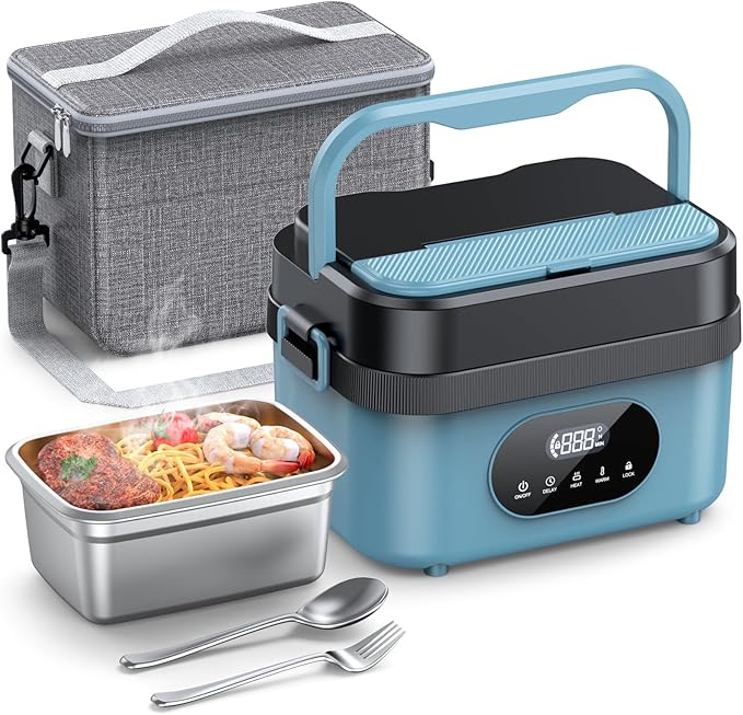 Cordless Electric Lunch Box for Adults, Rechargeable Portable Self-Heating Lunch Box Food Warmer, 1.5L Container for Outdoor, Work, Office, Camping, Travel(Blue＆Black)