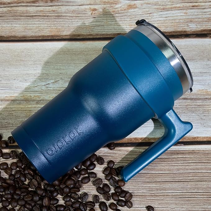 BJPKPK Tumbler With Handle And Straw 10 oz Stainless Steel Insulated Tumbler Cups With Lid For Water Or Ice Coffee,Indigo Black