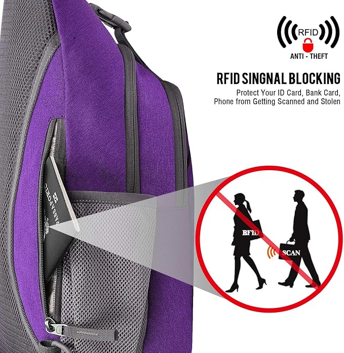 G4Free Sling Bag RFID Blocking Sling Backpack Crossbody Chest Bag Daypack for Hiking Travel(Purple)