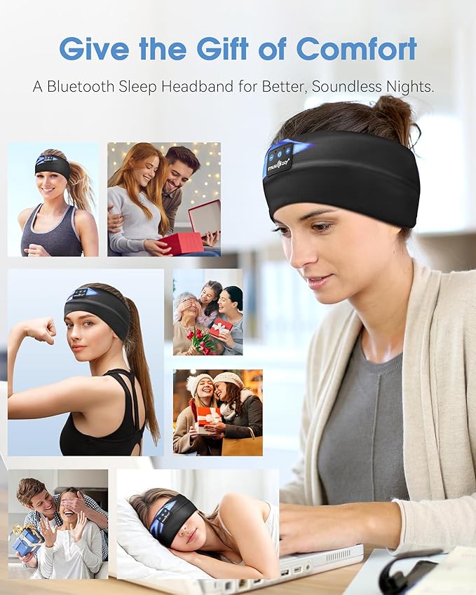 MUSICOZY Sleep Headphones Bluetooth Headband 5.4 Wireless Headband Headphones for Sleeping for Side Sleeper with Ultra-Thin HD Stero Speaker for Workout (Blue Arrow)