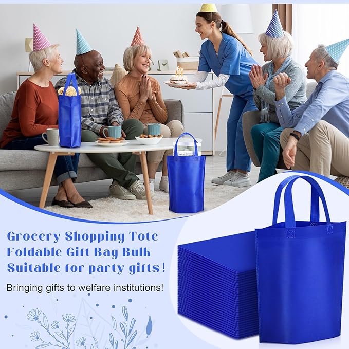 Windyun Reusable Grocery Bags Large Non Woven Shopping Bags with Handle Foldable Portable Tote Carryall Bulk 11.8x6x13.8 Inch