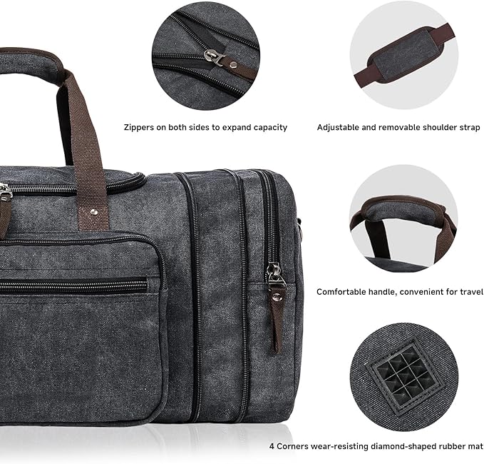 Canvas Expandable Duffle Bag for Men Traveling, Luggage Travel Bag Weekender Overnight Bag,Mens Gym Carry on Duffel Bags