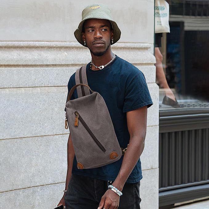 KL928 Canvas Sling Bag crossbody Bags Small Backpack Pack Travel Purse convertible purses for Women Men