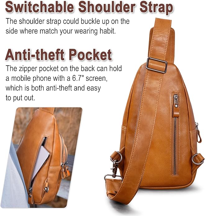 Genuine Leather Sling Bag for Men and Women Crossbody Shoulder Bag Sling Backpack Chest Purse Carry on Casual Daypack