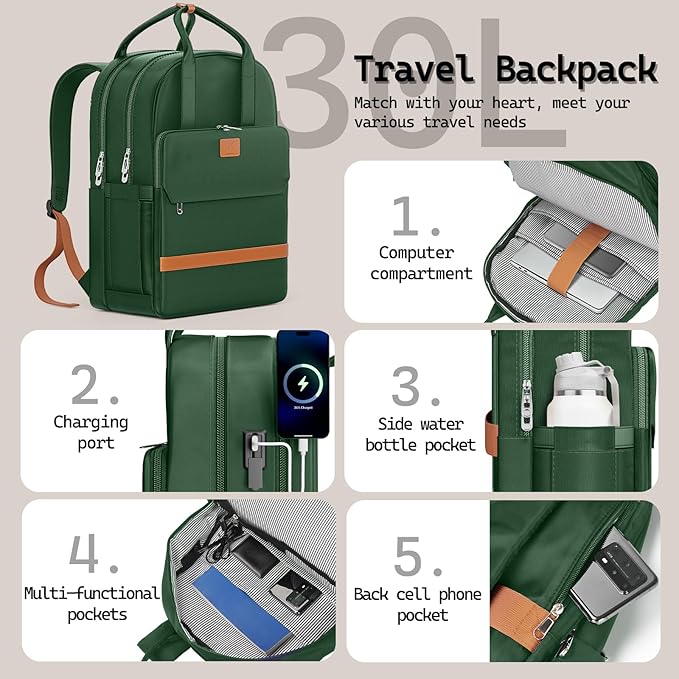 Melalenia Suitcase Sets 6 Piece Hard Shell Carry on Luggage with Spinner Wheels and TSA Lock, Lightweight Travel Backpack for Women, Green Brown