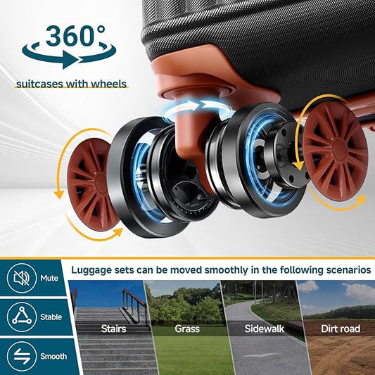 Hoteel 20Inch Luggage 3-piece Set, 360° Universal Suitcases with Wheels Hard Shell Suitcase with TSA Lock, Including Waterproof Luggage Bag, Travel Maletas for Men and Women,Black